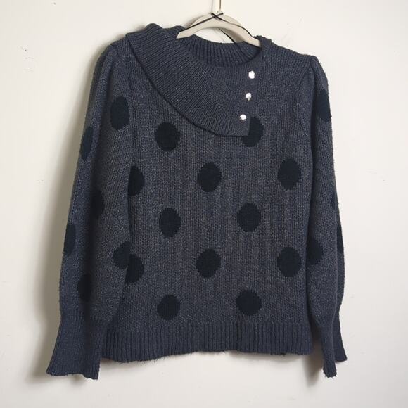 Gray and Black Polka Pullover Sweater Balloon Sleeves Women's XL - Picture 9 of 9